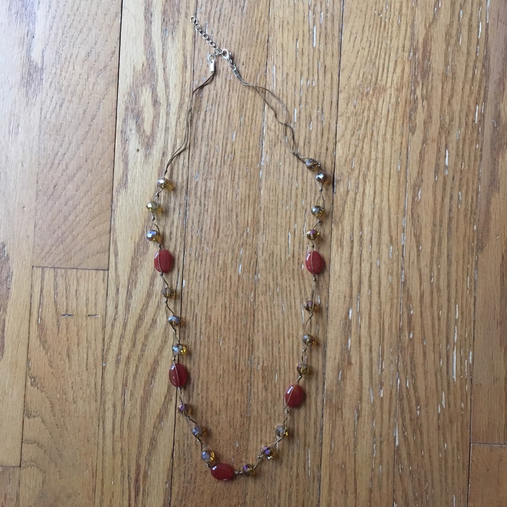 4/$10 - Long Orange Beaded Necklace